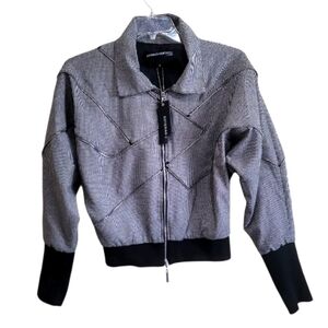 Esteban Cortazar Women Black and White Plaid Jacket W/Zipper Design Size Medium